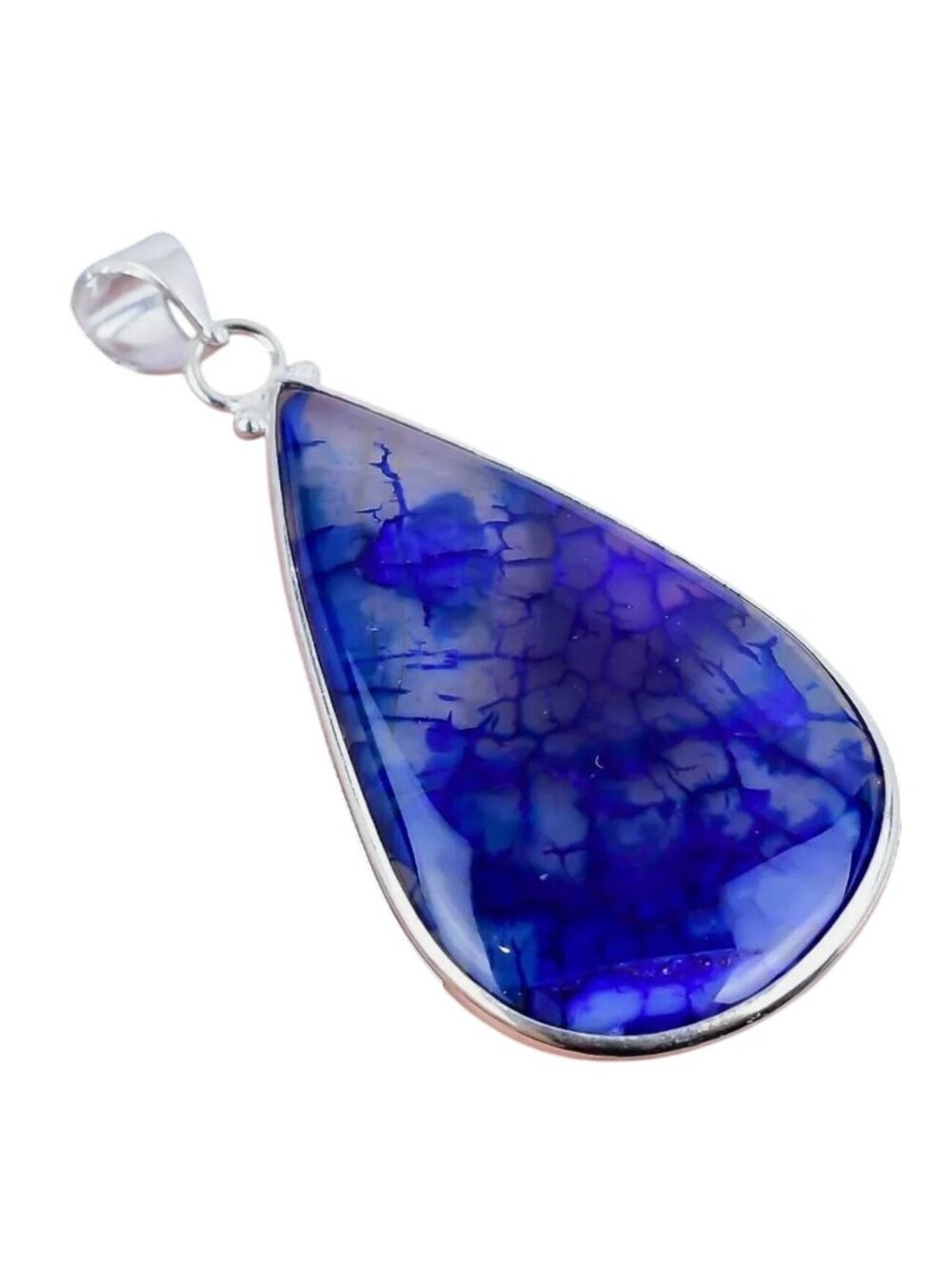 Blue Quartz Crystal Silver Plated Teardrop Pendant